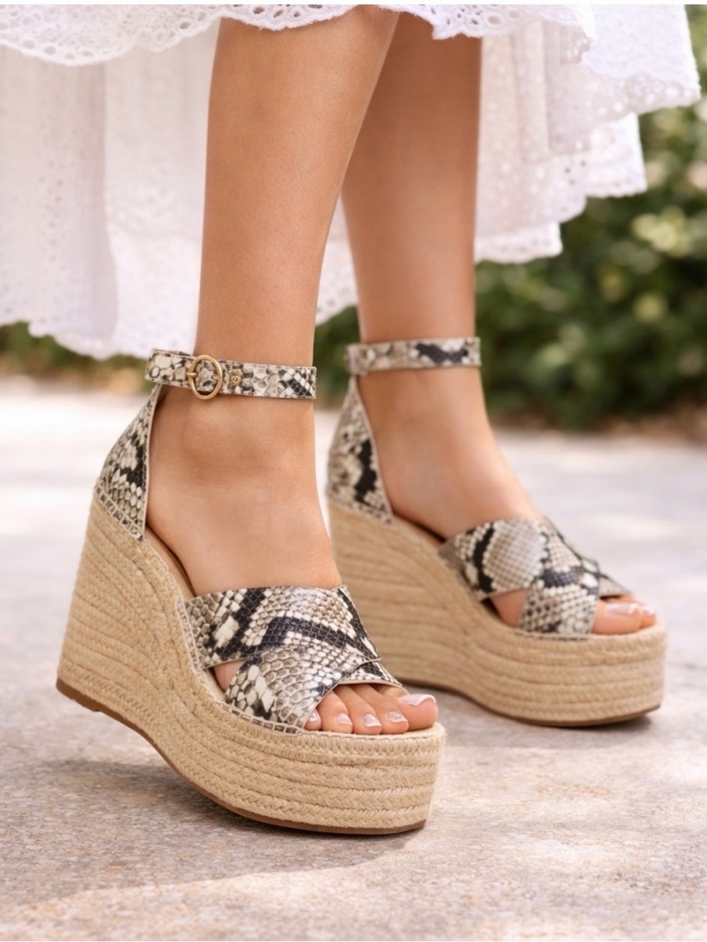 Tory Burch Shelby Wedge Espadrille Sandals in Snake Print - Size 8